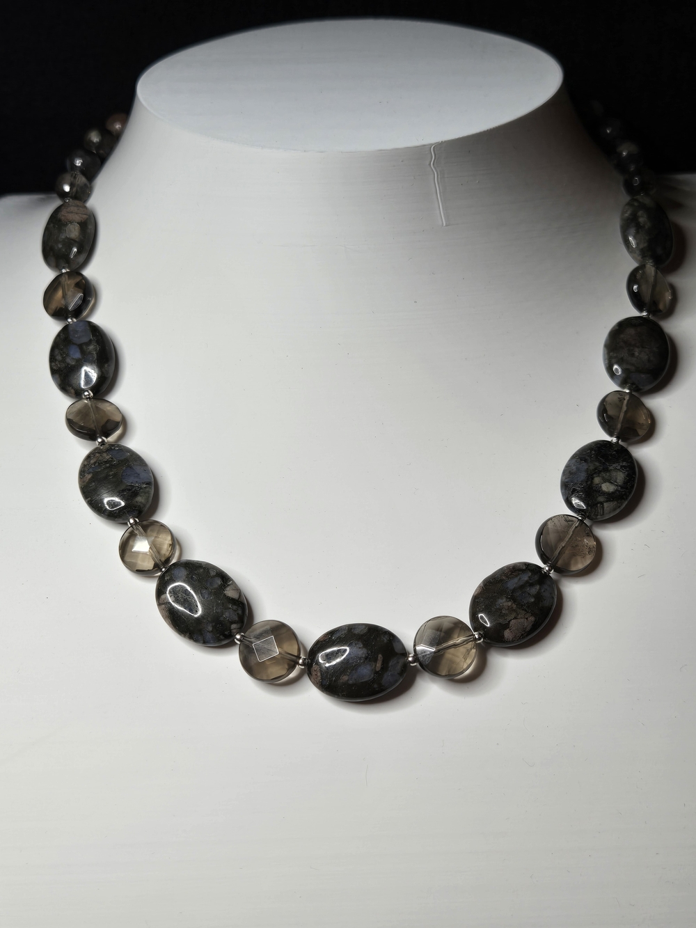 Llanite/Que Sera and Faceted Smoky Quartz Beaded Necklace